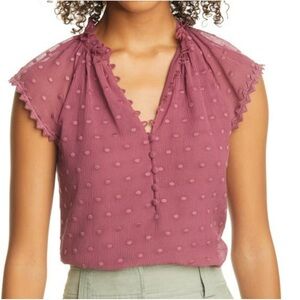 Rebecca Taylor Dot Embroidered Button Closure Crinkle Chiffon Top In Jam Large